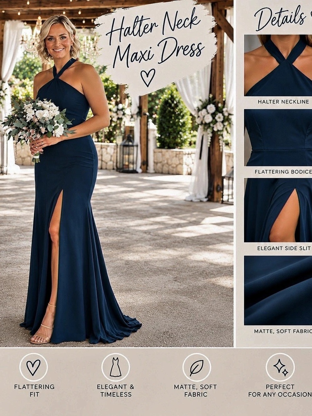 AZAZIE Halter Neck Maxi Dress in Blue Like New